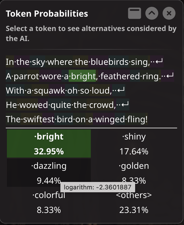 Alternative tokens and probabilities