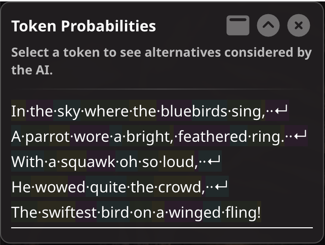 Token probabilities display for example message